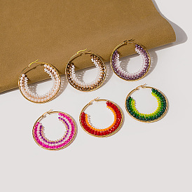 Boucles d'oreilles chics en perles color block avec cercles géométriques - accessoires d'oreilles à la mode et polyvalents