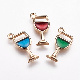 Alloy Enamel Pendants, Wine Glass, Light Gold
