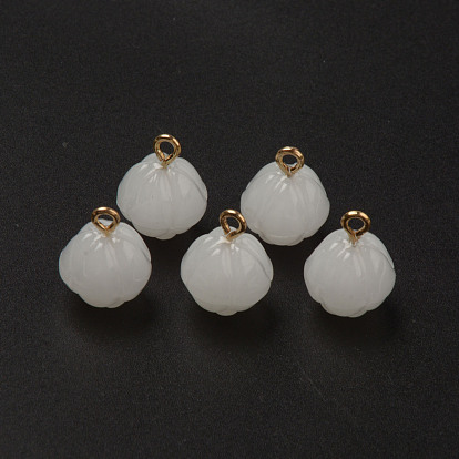 Glass Charms, Imitation Jade, with Light Gold Plated Brass Loop, Bud