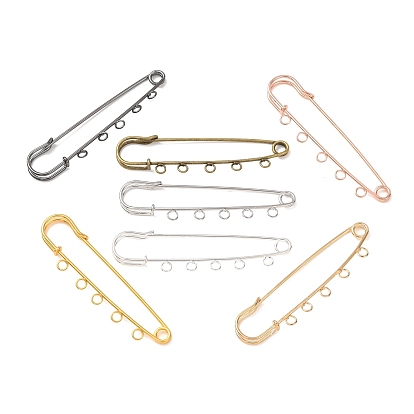 Iron Safety Pins Brooch Findings, Kilt Pins with Five Loops, Rack Plating