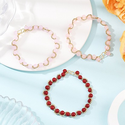 3шт. 3 цвета, окрашенные распылением, имитация нефрита, круглые браслеты из бисера для женщин, С латунными круглыми бусами