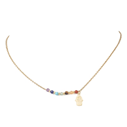 Подвеска с круглыми бусинами из натурального драгоценного камня чакра 304 ожерелья из нержавеющей стали, с 304 прелестей из нержавеющей стали, золотые