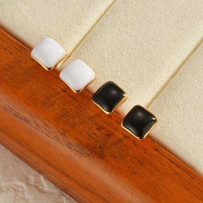 304 серьги из нержавеющей стали эмаль, квадратный, реальный 18 k позолоченный