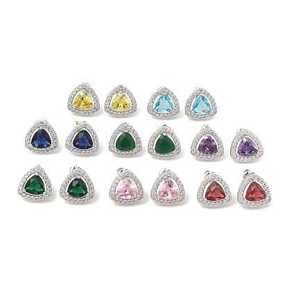 Треугольные серьги-гвоздики с паве из кубического циркония из латуни для женщин, платина