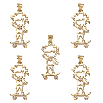 5Pcs Rack Plating Brass Micro Pave Cubic Zirconia Pendants, Cadmium Free & Lead Free, Boy