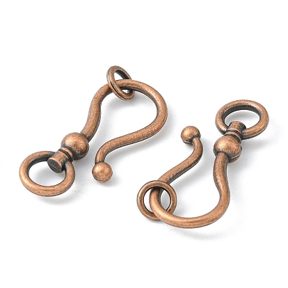 Tibetan Style S Hook Clasps, Lead Free and Cadmium Free, S Hook: about 16mm wide, 38mm long, Ring: 8mm in diameter, hole: 5mm