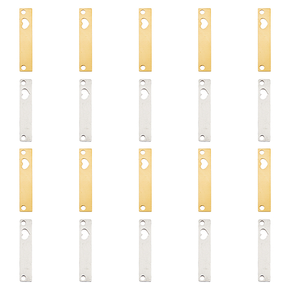 20 шт. 2 цвета 201 подвески из нержавеющей стали, лазерная резка, ручная полировка, Прямоугольник с сердцем