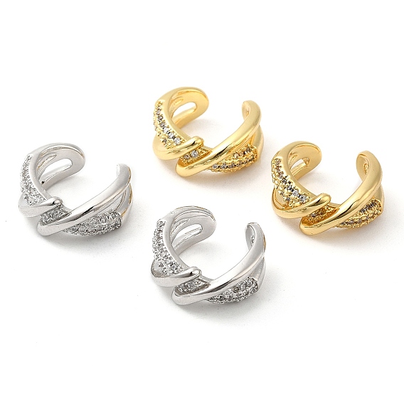 Rack Plating Brass Micro Pave Cubic Zirconia Criss Cross Cuff Earrings, Non Piercing Earrings, Cadmium Free & Lead Free