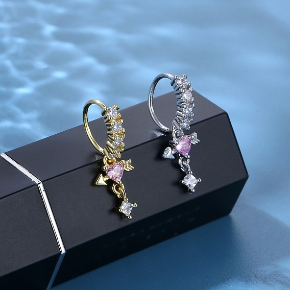 Латунные кольца для носа из кубического циркония с подвесками в виде сердечек