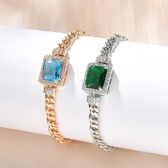 Прямоугольные звенья браслетов из латуни с микропаве из кубического циркония, бордюрные цепи, без кадмия и без свинца, долговечный