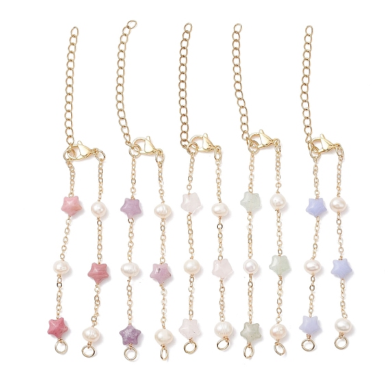 Изготовление браслета-цепочки из драгоценных камней, натурального пресноводного жемчуга, риса и латуни, золотые