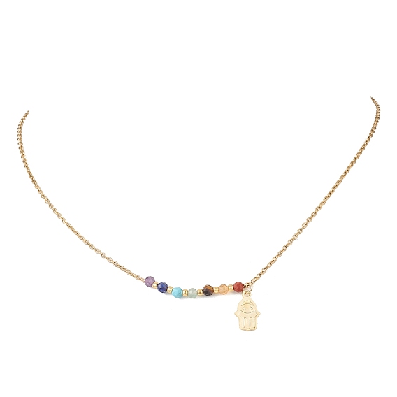 Подвеска с круглыми бусинами из натурального драгоценного камня чакра 304 ожерелья из нержавеющей стали, с 304 прелестей из нержавеющей стали, золотые