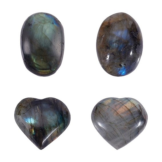 4Pcs 2 Style Natural Labradorite & Raw Grey Moonstone Palm Stone, Pocket Stone for Energy Balancing Meditation