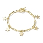 Golden 304 Stainless Steel Charm Bracelets with Brass Paperclip Chains
