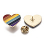 Alloy Brooches, Enamel Pin, with Brass Butterfly Clutches, Rainbow Heart, Light Gold