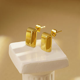 Vintage Stainless Steel Brick Stud Earrings for Women's Daily Wear