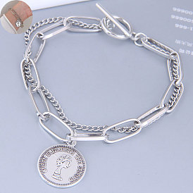Stylish Hip Hop Stainless Steel Box Chain Bracelet with Smiling Face Pendant
