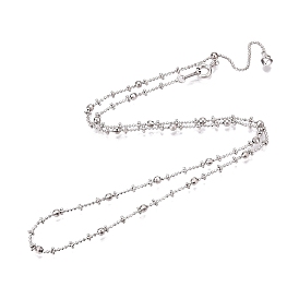 925 Sterling Silver Ball Link Chain Necklaces, with Heart Slider Cable Chain Extenders & 925 Stamp