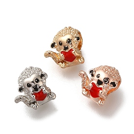 Rack Plating Alloy Enamel European Beads, Large Hole Beads, Monkey