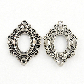 Tibetan Style Alloy Pendant Rhinestone and Cabochon Open Back Settings, Cadmium Free & Lead Free, Oval, Tray: 18x13mm, 35x25x2mm, Hole: 2mm, about 315pcs/1000g, fit for 3mm rhinestone