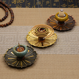 Porcelain Incense Burners Holder, with Alloy Flower Base, Buddhism Aromatherapy Furnace Home Decor