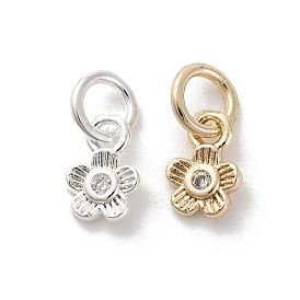 Brass Micro Pave Cubic Zirconia Charms, Long-Lasting Plated, Flower