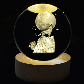 Glass Crystal Ball, with Wood Base, for Desktop Decoration