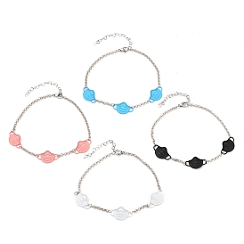 Face Mask Shape Alloy Anklets, with Brass Rolo Chains, 304 Stainless Steel Heart Link Chain Extender and Lobster Claw Clasps