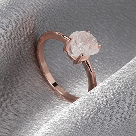 Vintage Rose Gold Ring with Irregular Natural Stone - Simple Lady Ring