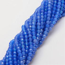 Naturelles agate perles brins, teint, facette, ronde, 4mm, Trou: 0.8mm, Environ 90~92 pcs/chapelet, 14 pouce
