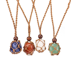 Ожерелья с подвесками из натуральных смешанных драгоценных камней, колье-мешочек макраме