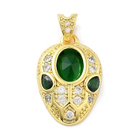 Brass Micro Pave Cubic Zirconia Pendants, with Glass, Oval Charm