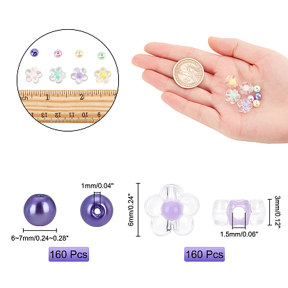 ARRICRAFT DIY Jewelry Making Kit, Including 160Pcs Flower Transparent Acrylic Beads, 160Pcs Round Glass Pearl Beads