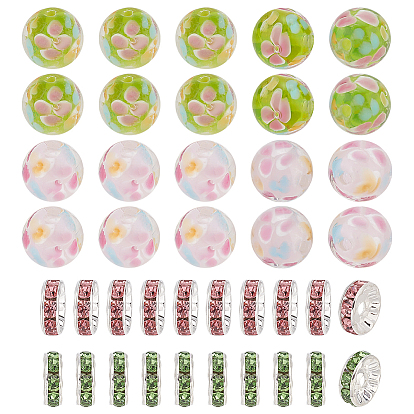 Наборы для самостоятельного изготовления бисерных украшений из цветов, включая круглые бусины лэмпворк и латунные бусины-проставки со стразами