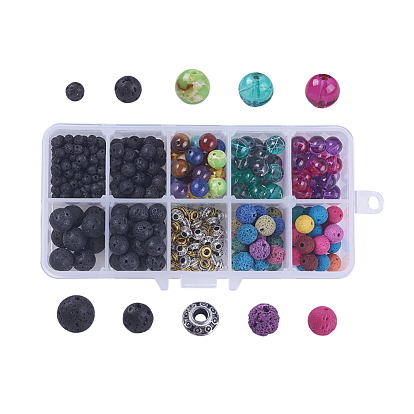 DIY Jewelry Making, Chakras Theme, Resin & Natural Lava Rock & Red Agate & Lapis Lazuli & Tiger Eye & Regalite & Amethyst & Synthetic Turquoise Beads, Glass Beads and Alloy Spacer Beads