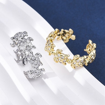 Латунные кольца-манжеты с микропаве и прозрачным цирконием для женщин, черепаха, без кадмия и без свинца, долговечный, стойки покрытие