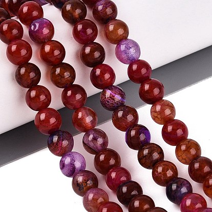 Natural Agate Beads Strands, Smooth Round, Dyed & Heated