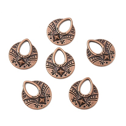 Tibetan Style Links, Chandelier Components, Lead Free and Cadmium Free, Flat Round, 25x22.5x1mm, hole: 12.5mm