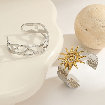 Кованые 304 браслеты-манжеты из нержавеющей стали для женщин, солнце/геометрия