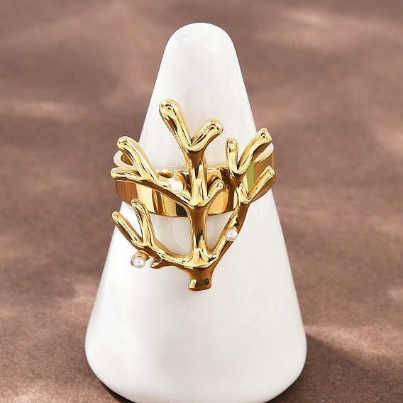 304 из нержавеющей стали манжеты кольца, коралл, с пластиковой жемчужины