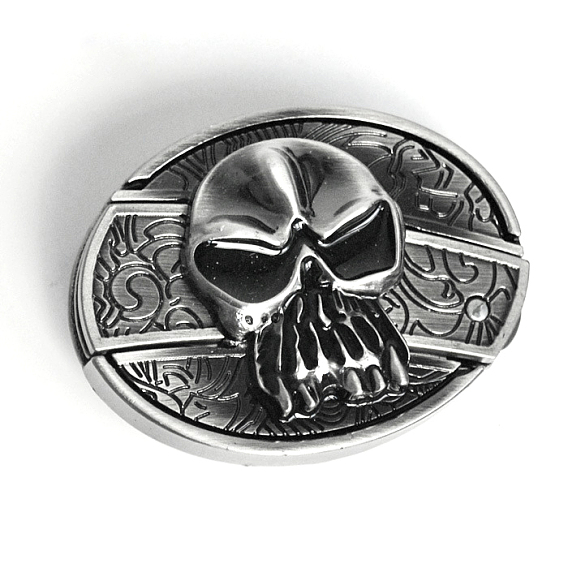 Zinc Alloy Smooth Buckles, Belt Fastener for Men, Oval with Skull Pattern