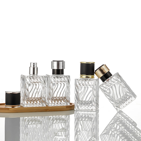 Прозрачный стеклянный флакон для духов, пустая бутылка с пластиковой крышкой, прямоугольные
