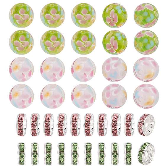 Наборы для самостоятельного изготовления бисерных украшений из цветов, включая круглые бусины лэмпворк и латунные бусины-проставки со стразами