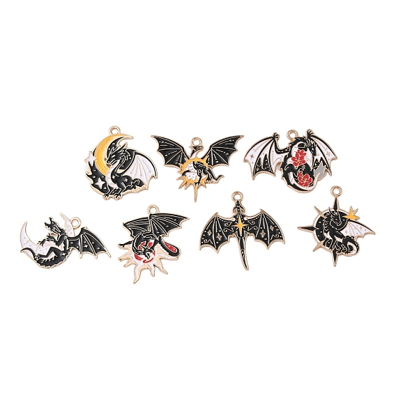 Подвески из эмали и сплава, дракон, золотые