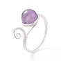 Copper Wrapped Natural Gemstone Braided Bead Rings for Women Men, Silver