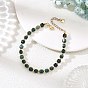 Faceted Cube Natural Moss Agate and Round Brass Beaded Bracelets