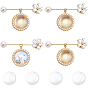 4Pcs Brass Stick Lapel Pins, with Alloy with Imitation Pearl Pendants and Glass Cabochons