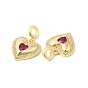 Heart Brass Micro Pave Cubic Zirconia European Dangle Charms, Real 16K Gold Plated, Large Hole Charms
