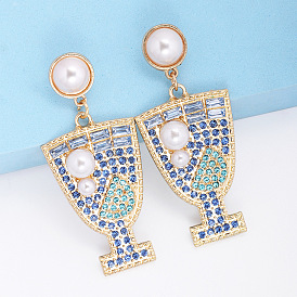Chic Summer Pearl and Rhinestone Cup Earrings for Women - Fashionable Alloy Ear Studs with Atmospheric Style