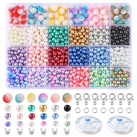Kit de fabrication de collier de bracelet de perles d'imitation diy, y compris les fermoirs en alliage, perles rondes en plastique & verre & acrylique, fil élastique